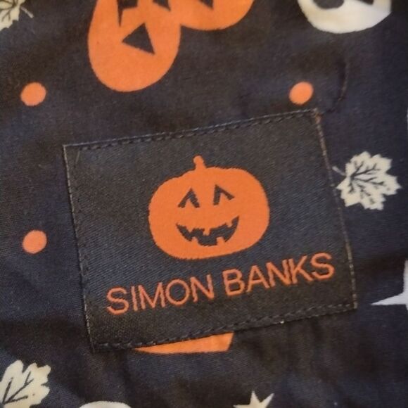 NWOT Simon Banks Halloween buttondown longsleeve shirt heart pumpkins skulls S - Picture 3 of 10